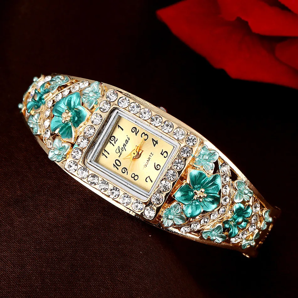 

Square Lvpai Watches Hot Sale Fashion Casual Women Bracelet Watch Alloy Flowers Diamond Wrist Watches Dress Quartz Watch 233