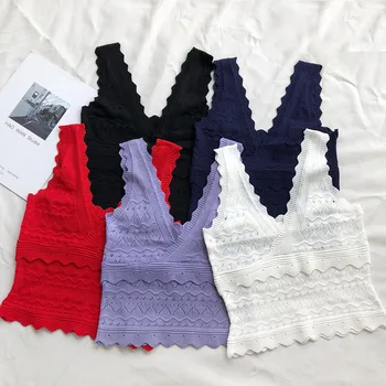 

Summer Women's Deep V-neck Knitting Hollow-out Camis Tops Girl Knitted Chic Tank Crop Tops Sleeveless T shirts For Female