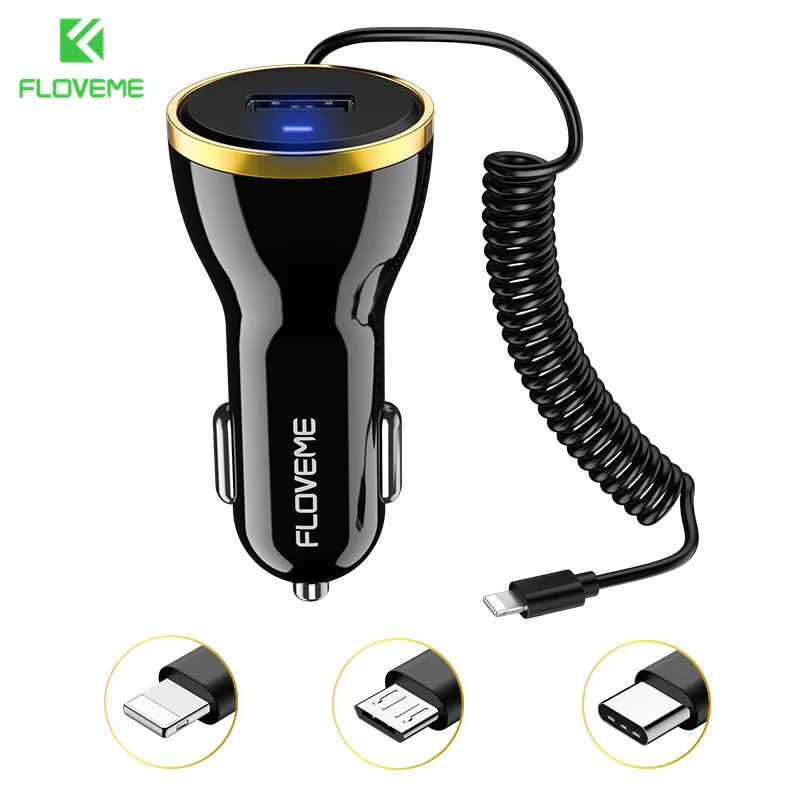 

FLOVEME Car USB Charger For Xiaomi mi 8 Huawei P20 Oneplus 6 Micro Type C Lighting Cable Charger For iPhone X 7 6 Phone Chargers