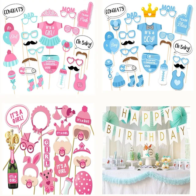 Photo Booth It Is A Boy Girl Baby Shower Photo Booth Props Happy