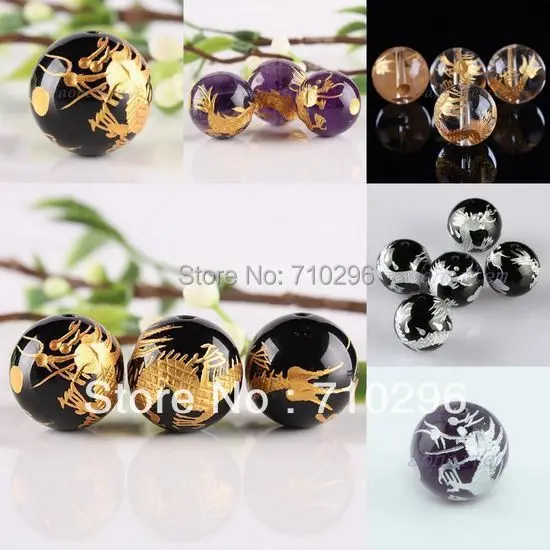 30bead/pack Dragon Carved Stone beads 12mm Agates Lapis Aventurine Clear quartz Tiger eye Hand Craved Jwelry | Украшения и
