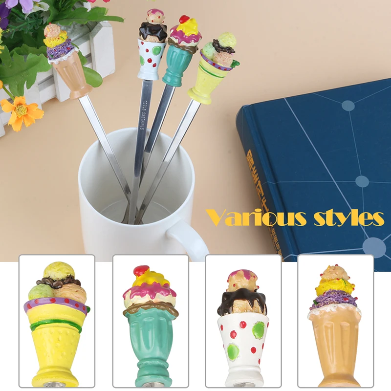 4pcs/set Cute Ice Cream Coffee Cake Spoons Teaspoon Decorated Stainless Steel Spoon Set Dinnerware Set for Kitchen Tools DA