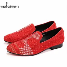Mabaiwan/модные мужские туфли со стразами; Роскошные лоферы; красные замшевые шлёпанцы со стразами; вечерние свадебные модельные туфли; мужская обувь на плоской подошве
