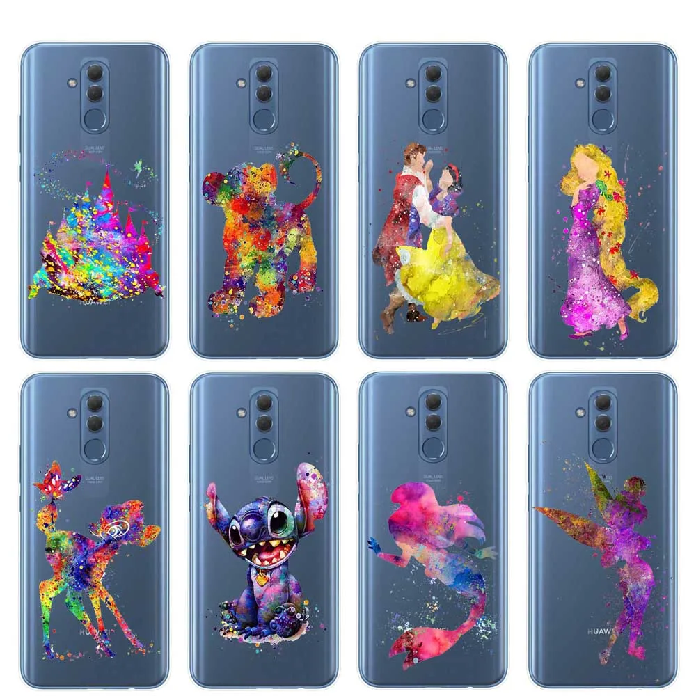 

Watercolour Disneys Snow White Bambi Stitch Mermaid Phone Case For Coque Huawei Mate 10 20 Honor 10 20 Lite Pro 10i TPU Cover