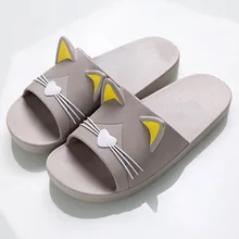 Домашние мужские тапочки с открытым носком; летние модные тапочки унисекс на плоской подошве с изображением кота; мягкие мужские Тапочки для ванной комнаты