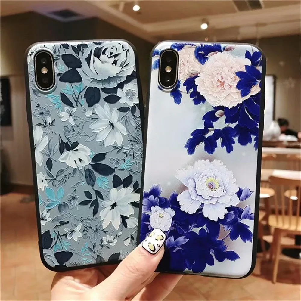 

Soft TPU 3D Reliefs Flower Phone Case For iphone X XS Max XR Case For iphone 6 7 8 Plus Back Cover Colorful Flower Cartoon Cases