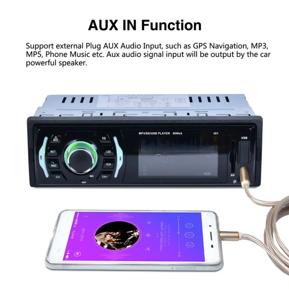 Car MP3 Audio Player With Bluetooth Media Receiver FM Radio Support Music Playback USB TF Card AUX Input Remote Control audio-player