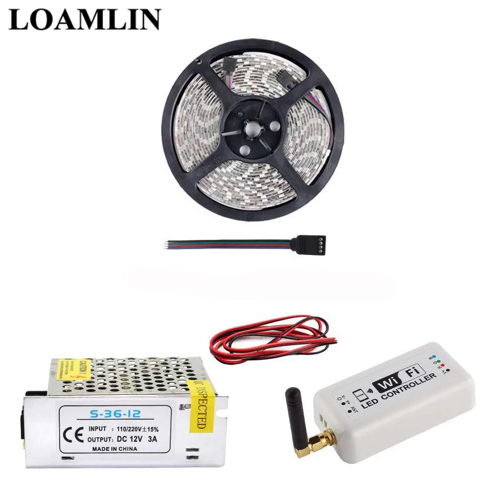Гибкая светодиодная ленсветильник SMD2835/3528 RGB с Wi Fi контроллером 5 м 10 15 20 комплект