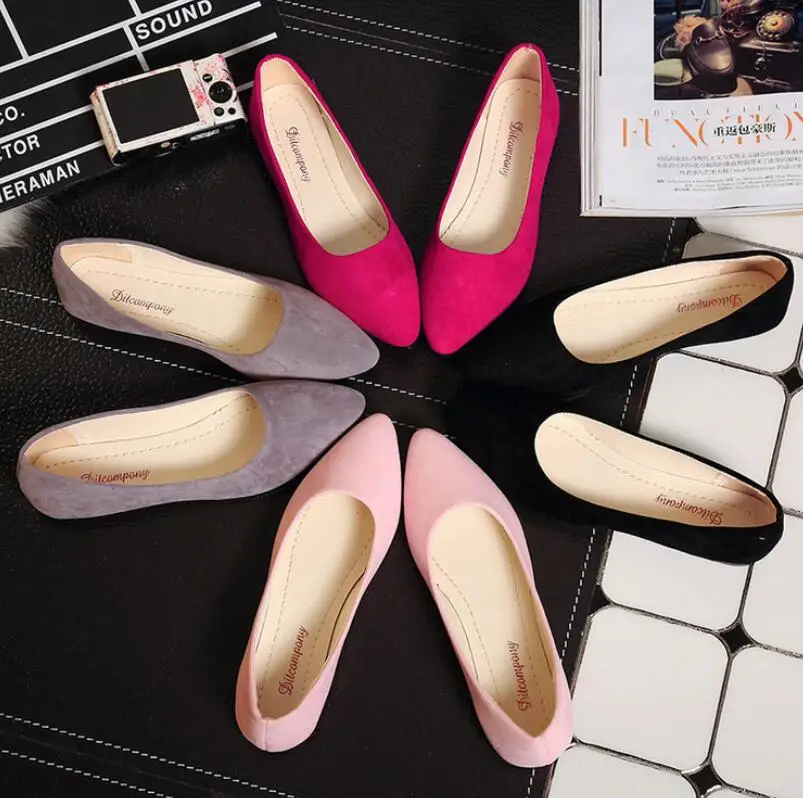 

Women Suede Flats Spring Autumn Fashion High Quality Pointy Toe Ballet Flat shoes Solid Color Ladies Casual Slip On loafers A648