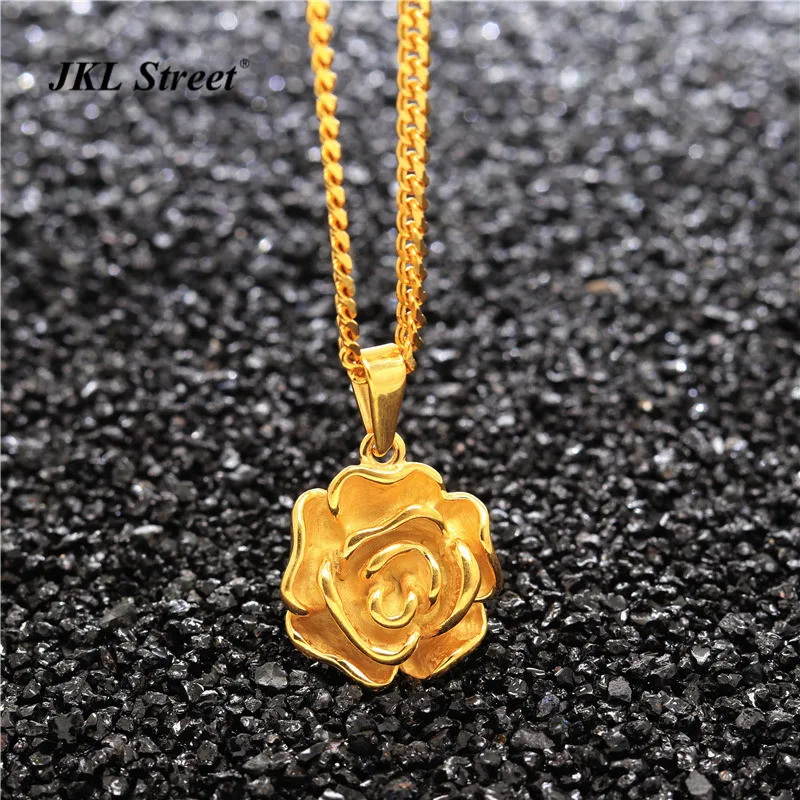 Aliexpress.com : Buy 3D Rose Flower Necklace Women Golden Stainless ...