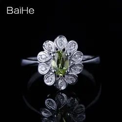 BAIHE Твердые 10 К белого золота 0.405ct Сертифицированный овальным вырезом Зеленый безупречный 100% подлинные Перидот Свадебные Для женщин Мода