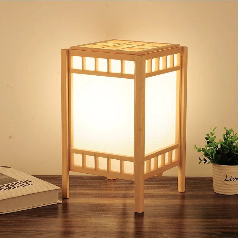 Japanese Lantern with Fabric Shade in Wood Pane Bodyin Table Lamps from Lights & Lighting on