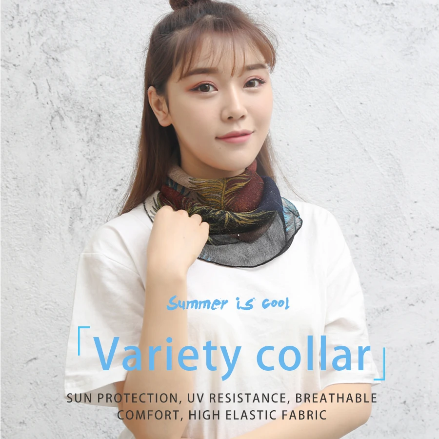 

Women Bib female hooded collar spring and summer sunscreen fake collar with ear hole micro-neck scarf mesh square dance scarf