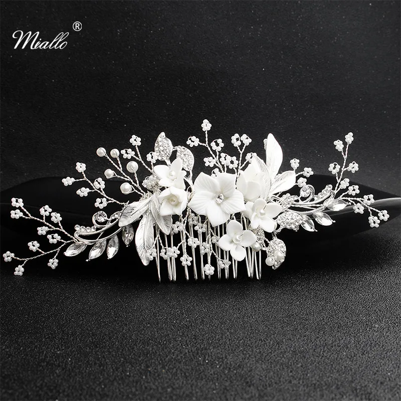 

Miallo 2019 Newest White Ceramic Flowers Wedding Hair Comb Bridal Handmade Headpieces Women Hair Jewelry Accessories