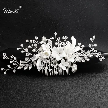 

Miallo 2019 Newest White Ceramic Flowers Wedding Hair Comb Bridal Handmade Headpieces Women Hair Jewelry Accessories