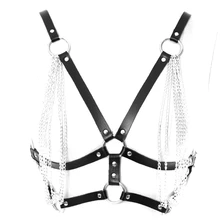 Готический кожаный бюстгальтер, сексуальный Корректирующий топ, клетка, бюстгальтер, металлическая цепь, бондаж для тела, танцевальная одежда в стиле Рейв, женское белье