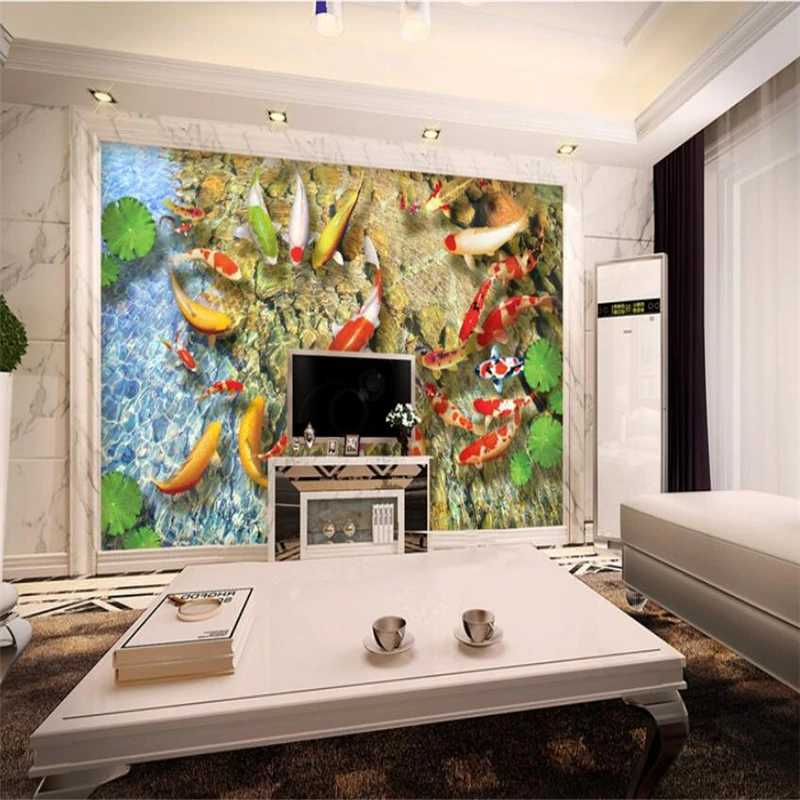 Beibehang на земле настенные фрески обои Лотос Карп ковры гостиная пол HD самоклеющиеся 3d полы papel де parede