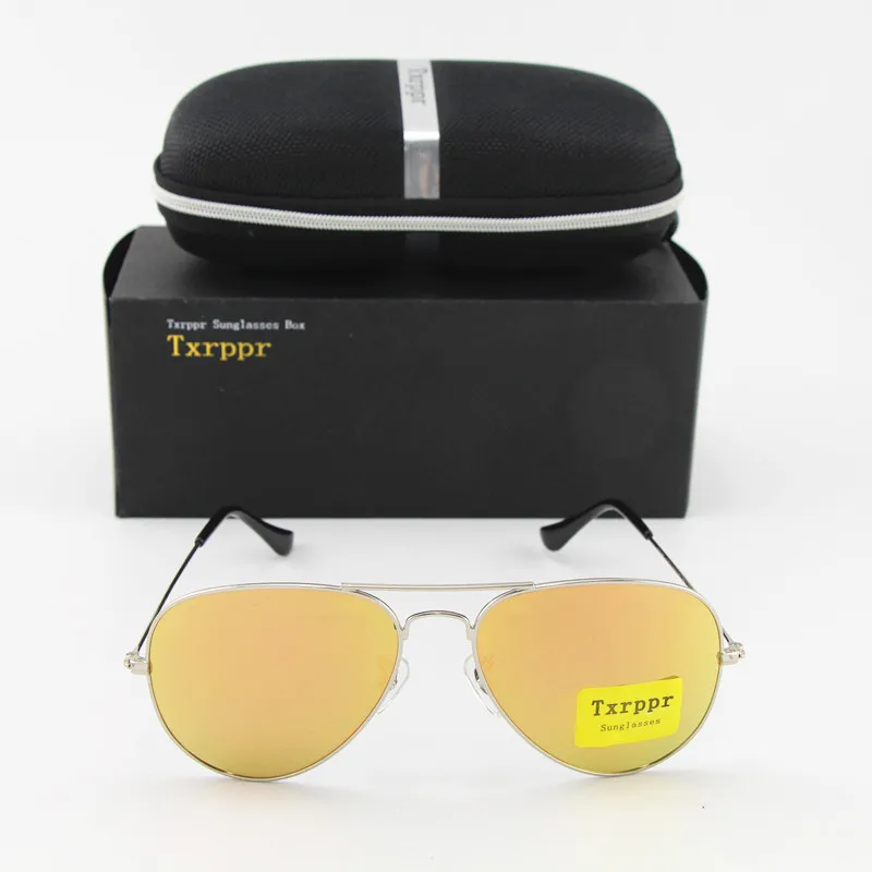 

Txrppr New Arrival Designer Pilot Sunglasses For Men Women Sun Glasses Eyewear Silver frame Pink Colorful Glass Lens with box