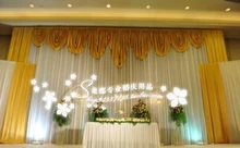 20ft*10ft white and gold wedding backdrop curtain with swag wedding drapes , wedding stage backdrop party decor