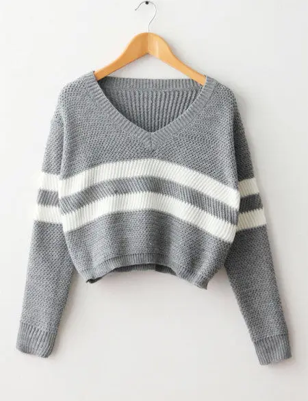 Crop Tops Autumn Women Sweater Striped Knitted Thin Pullover V neck ... Crop Tops Autumn Women Sweater Striped Knitted Thin Pullover V neck Loose Jumper Casual Short Sweater Tricot T5812-in Pullovers from Women's Clothing ...