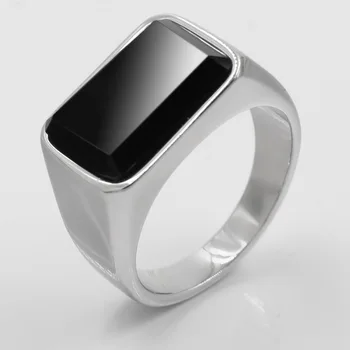 

glossy fashion gem ring man jewelry silver stainless steel rectangle set auger titanium steel ring sell like hot cakes