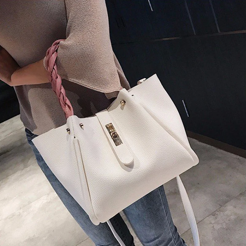 

MENGXILU Brand Women Handbags Fashion Pu Leather 2pcs Composite Bag Women Messenger Bag Weaving Shoulder Bag Female Sac A Main