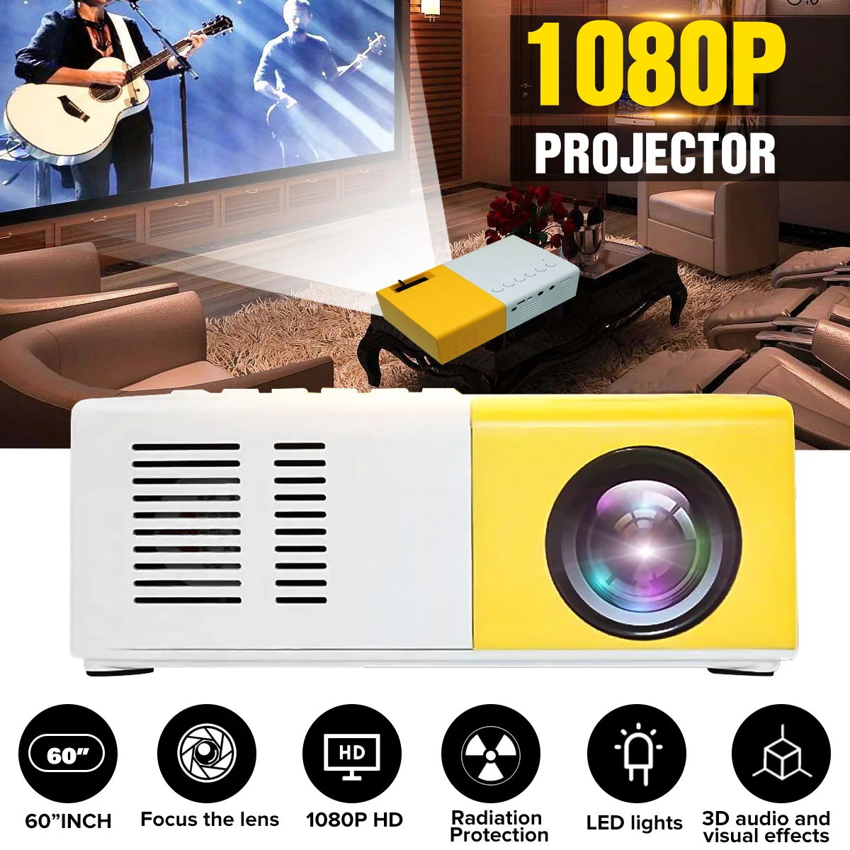 

Full HD 1080P LCD Portable Projector Home Theatre System Media Player Video Media Player for Meeting Education Mini Projector