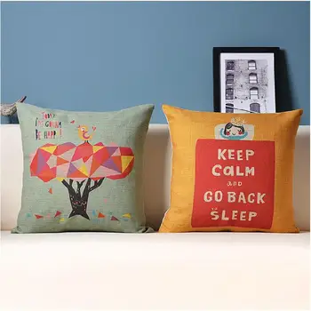 

"Good morning" Cute cartoon cushion Cotton Linen Pillow Cushion Pillow home decoration sofa Cushions 2PCS/LOT