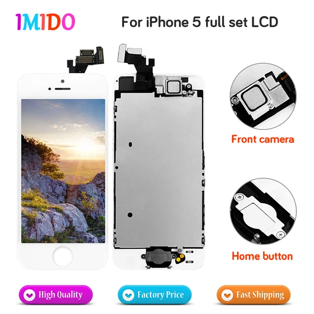 

20Pcs AAA++ Quality Full Set LCD For iPhone 5 LCD Display Home button+Front camera Completely Touch Screen Digitizer Replacement