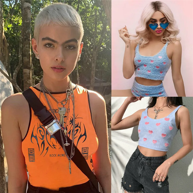 

2019 Hirigin Women Summer Tight Printing Sleeveless Crop Tops Summer Casual Solid Tank Tops Vest