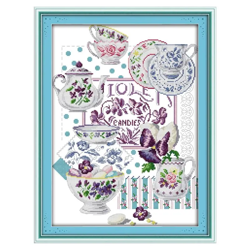 

Tea Cup DIY Handmade Needlework Counted 14CT Printed Cross Stitch Embroidery Kit Set Home Decoration