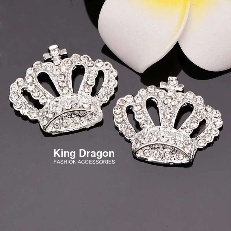 

Rhinestone Crown Embelishment Button Used on Invitation Card Flat Back 100pcs/lot Silver Color 28MM