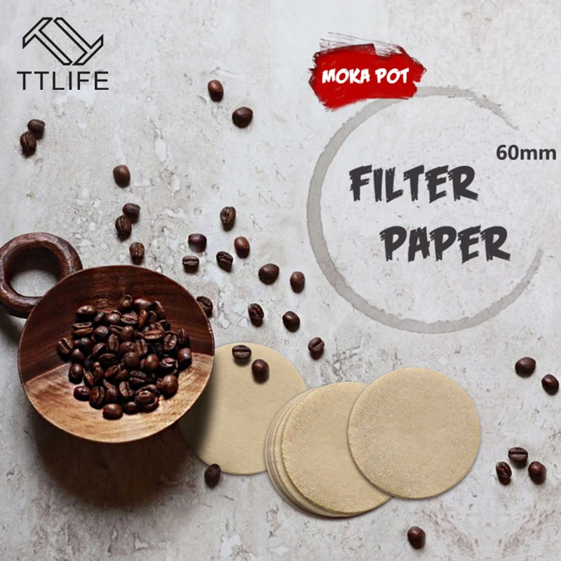 TTLIFE 100pc/pack Wooden Round Drip Paper Coffee Filter Moka Pot