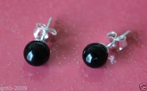 

HOT SELL - Hot sale new Style >>>>Beautiful 8mm Black Round Onyx 925 Silver Stud Earrings -Top quality free shipping