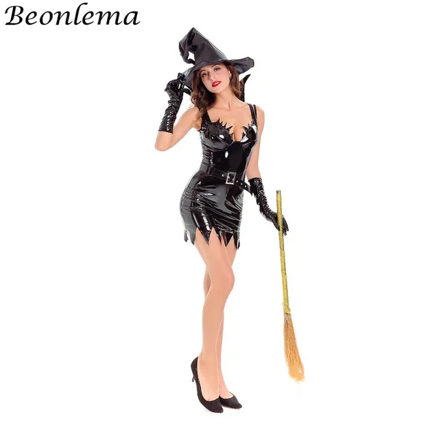 Beonlema Witch Cosplay Sexy Pvc Costume Erotic Adult Role Playing Deep V Wetlook Fetish Dress