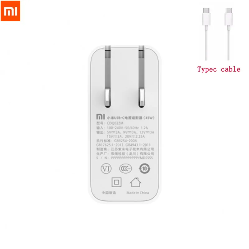 

Original Xiaomi Type-C USB-C Power Adapter 65W 45W 5V 9V 12V 15 -3A 20V-2.25A QC3.0 Fast Charger Support Laptop Phone Type C
