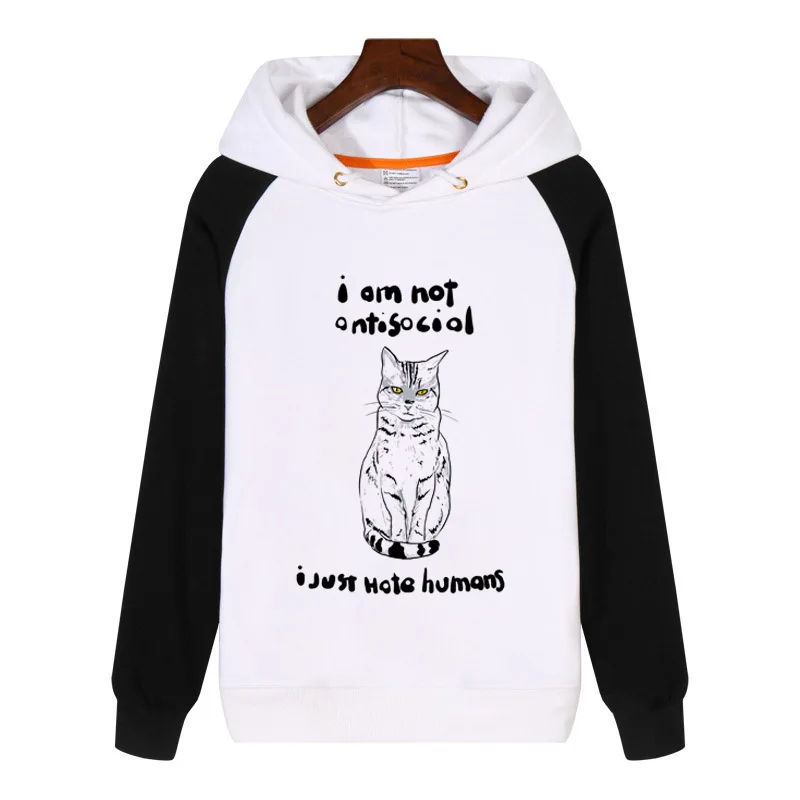 

Phrase I AM not social cat Hoodies Sweatshirt winter Streetwear Hip hop Hoody Clothes Tracksuit Sportswear GA737
