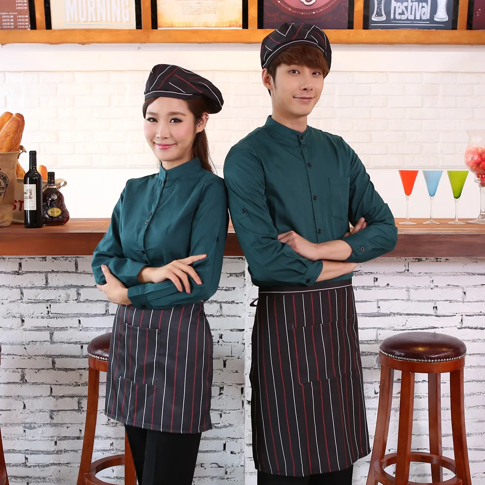 Long Sleeve Waiter Uniforms for Women Men Work Wear Restaurant Uniform