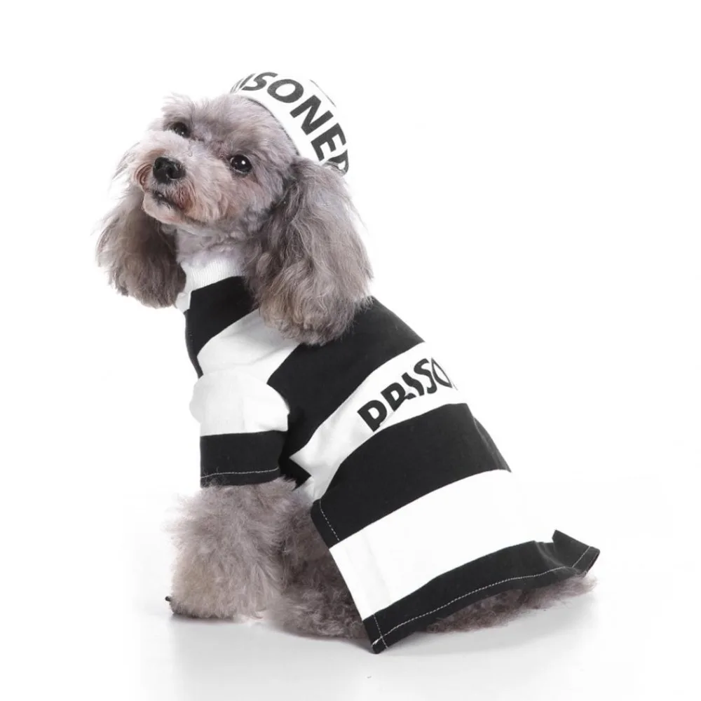Funny Prison Striped Halloween Party Pet Dog Costume Off white Clothes