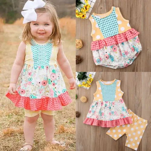 

FOCUSNORM New Fashion Kids Toddler Baby Girls Clothes Flower Romper Top Dress Outfits Set Sunsuit