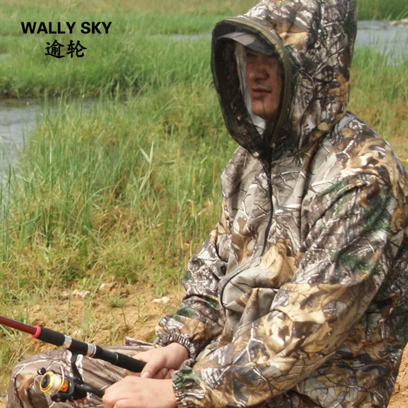 

Spring Autumn Anti-mosquito Leaves Bionic Camouflage Clothing Loose Leaves Mosquito Breathable Hunting Suit Jacket with Gloves