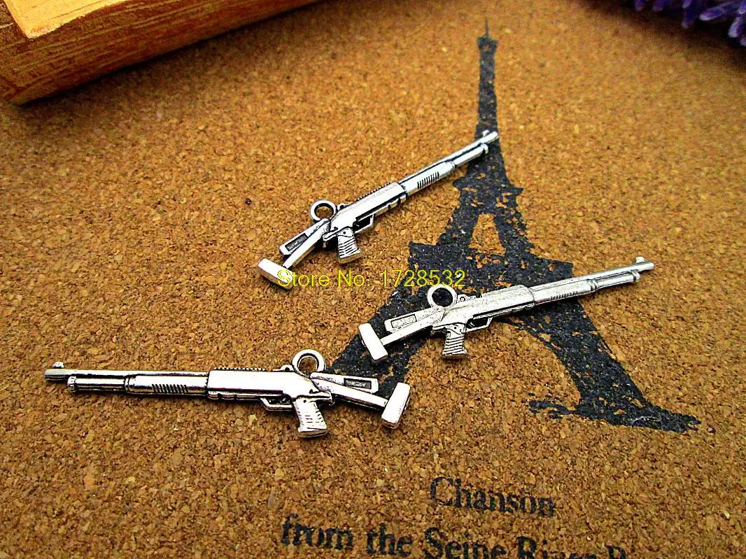 

15pcs Sniper Rifle Charms Silver tone 2 sided Rifle gun Charms pendant 45x11mm