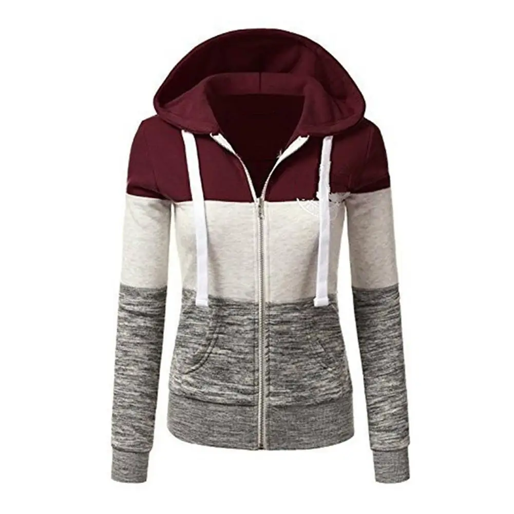 

MISSKY 2019 Spring Autumn Women Matching Color Hoodies Color Block Hooded Zipper Sweatshirt