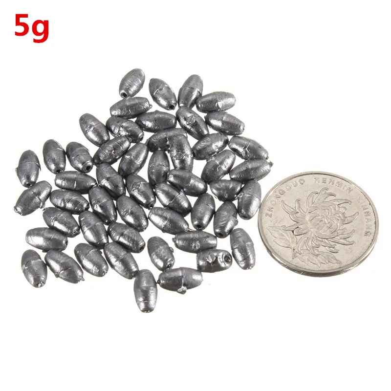 50 шт., рыболовный грузик из свинца, 0,2 г, 0,35 г, 1 г, 2 г, 3 г, 4 г, 5 г, 6 г, длинная удочка, рыболовные грузики, грузила для рыболовных снастей - Цвет: 5g
