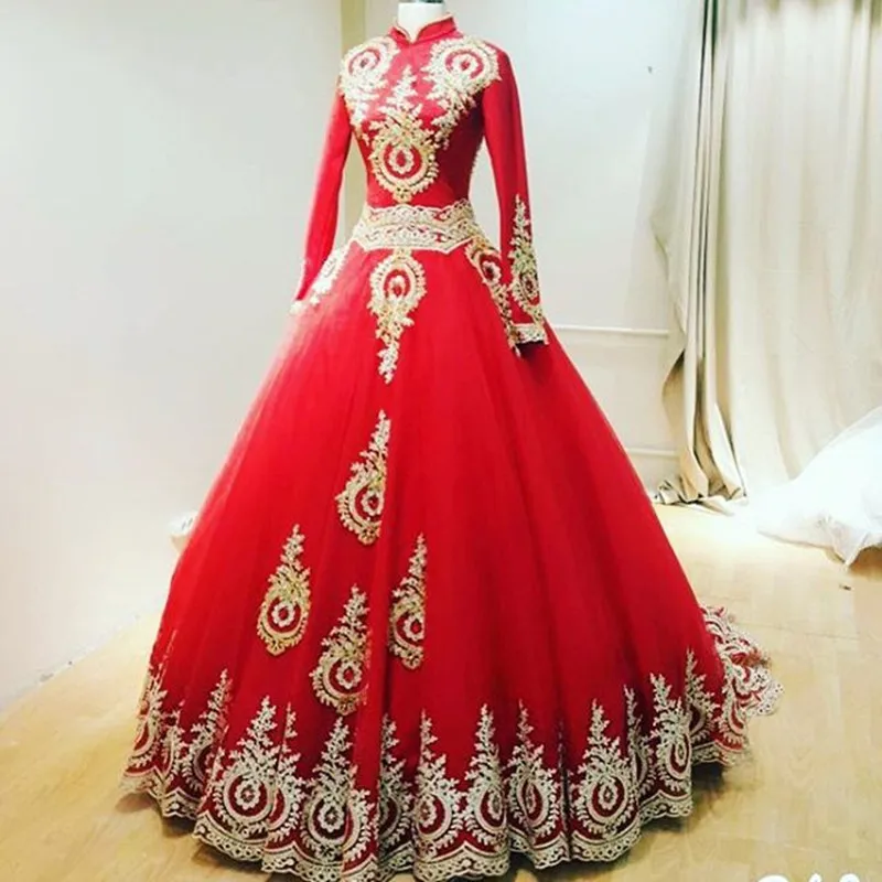 gold and red ball gown
