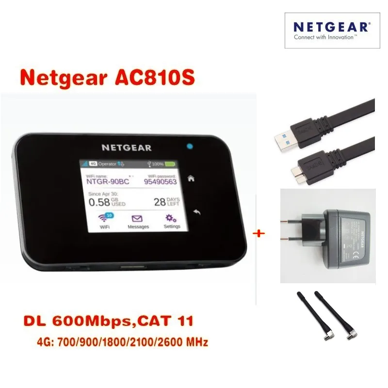 Оригинальный разблокирована сенсорный экран NETGEAR AirCard ac810s 810 s cat11 600 Мбит/с 4gx advanced III 4 г LTE мобильной точки доступа плюс 2 шт. antenn