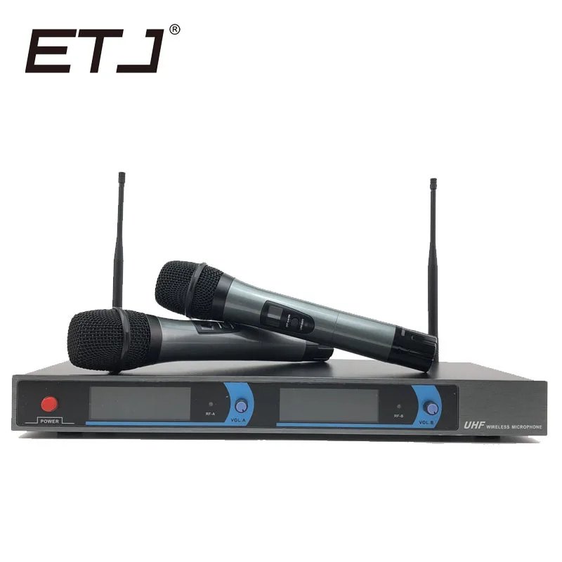 

Free shipping ETJ E-202 Wireless Microphone with Screen 50M Distance 2 Channel Handheld Mic System Karaoke Wireless Microphone