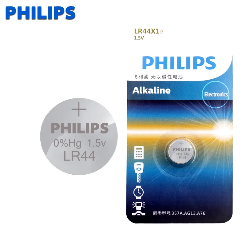 Philips 20 шт. AG13 LR44 LR1154 SR44 A76 357A 303 357 батарейный блок 1 55 в кнопочные Аккумуляторы для