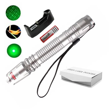 

Military High Power Green Laser Pointer Pen Powerful 532nm Single Point Green Lazer+Starry Head + 18650 Battery + Charger + Box