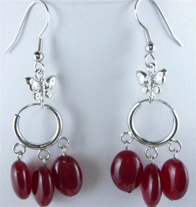 

wholesale 3 red jade coin fashon earrings